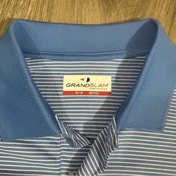 Grand Slam Performance Mens M Golf Polo Blue White Striped Stretch Athletic NWT - Picture 3 of 10